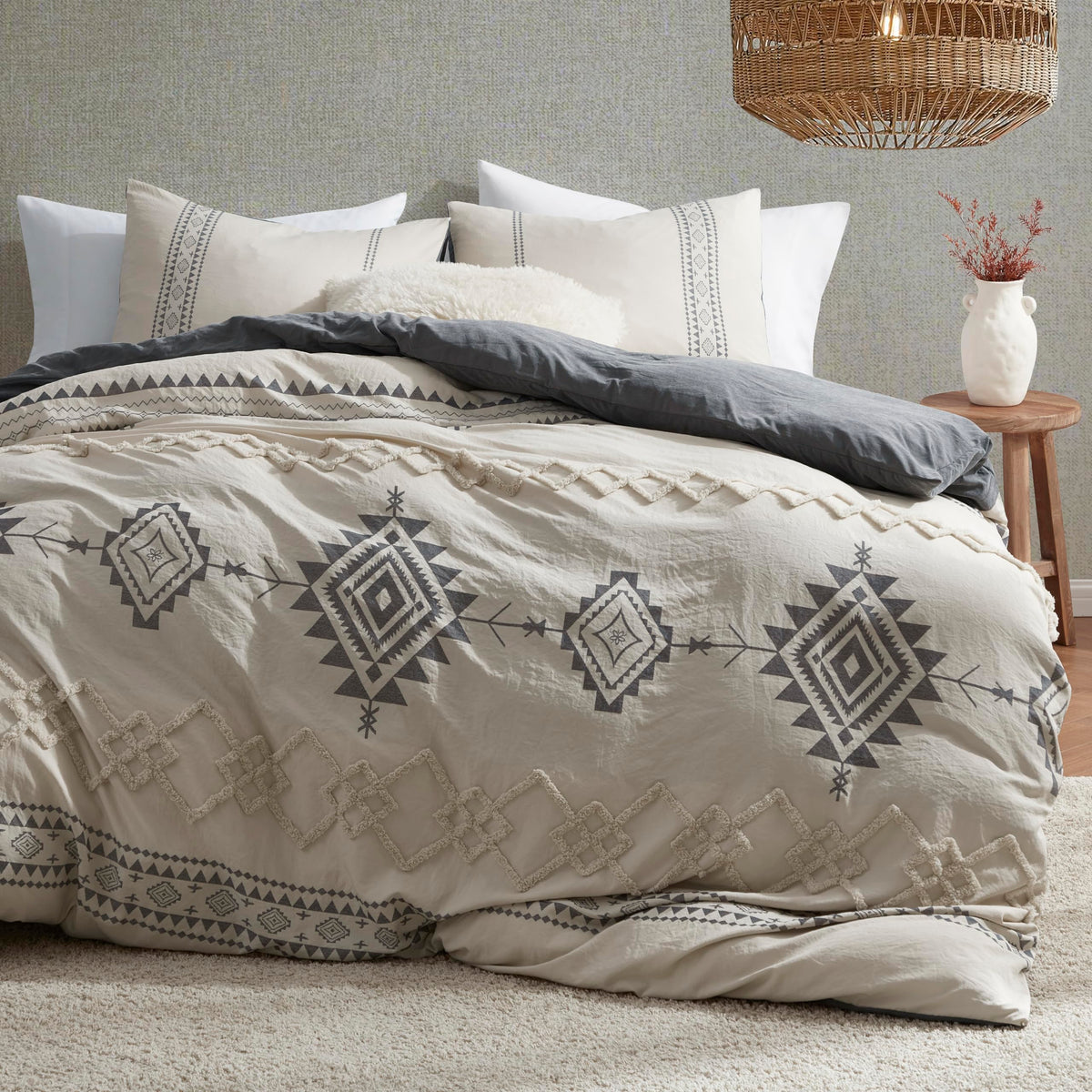 Oli Anderson Boho Duvet Cover King Size, Beige & Terracotta, 3 Pieces