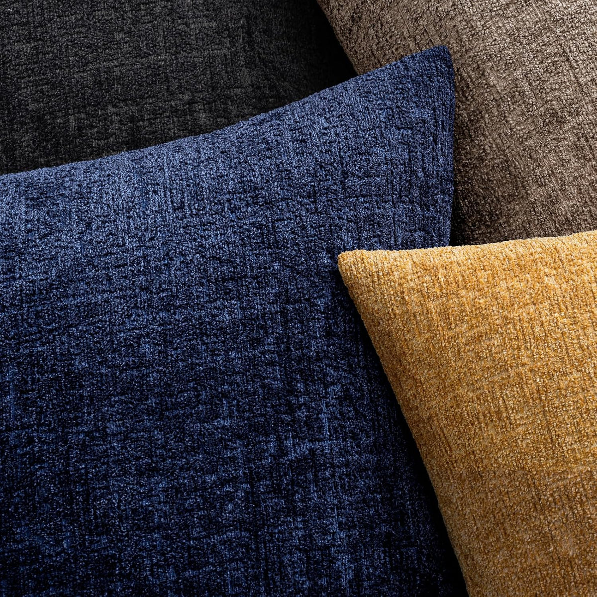 MIULEE Couch Pillow Covers Textured Chenille Home Decor 18x18 Navy Blue