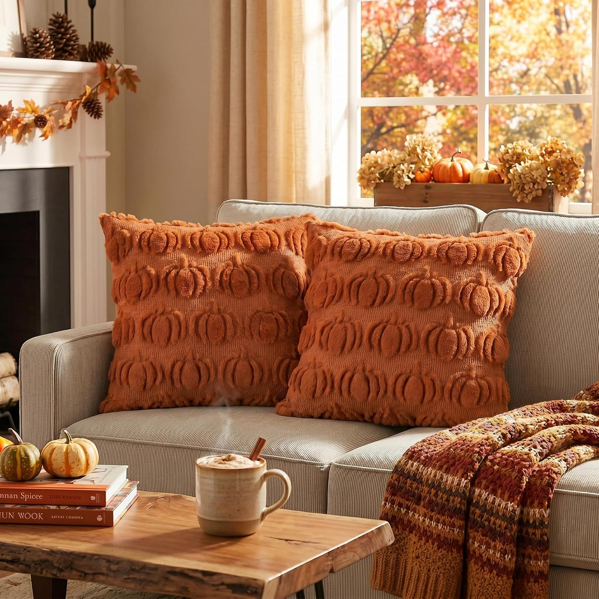 AVOIN colorlife Caramel Fall Pumpkin Throw Pillow Covers 20x20 Inch
