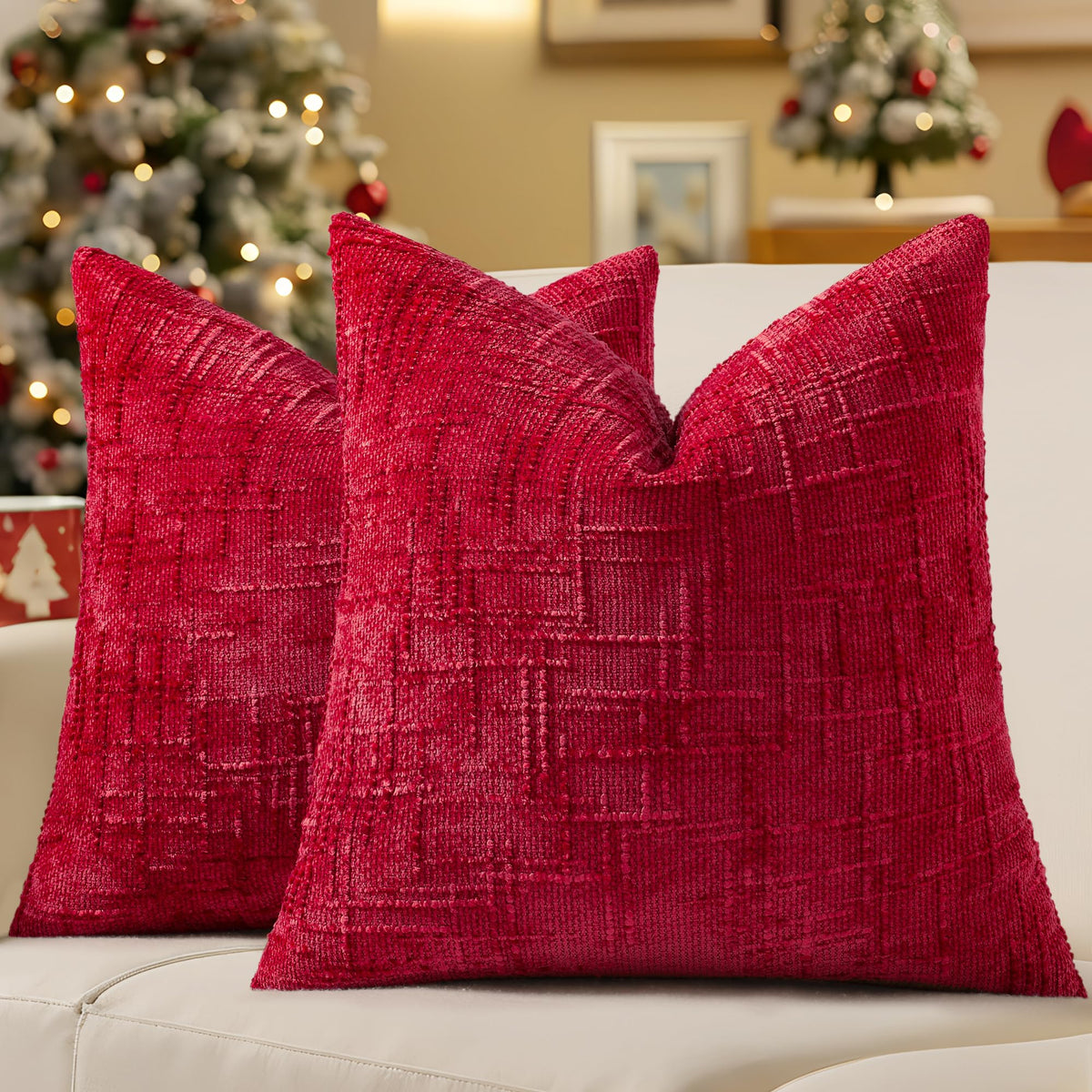 decorUhome Textured Chenille Throw Pillow Covers 18x18 Set of 2 Rust