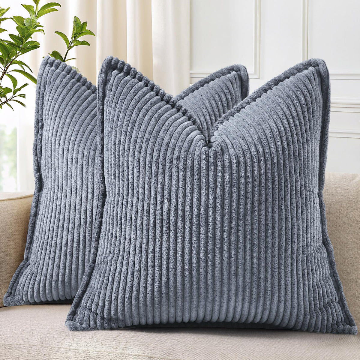 decorUhome Fall Corduroy Olive Green Throw Pillow Covers 18x18 Set of 2