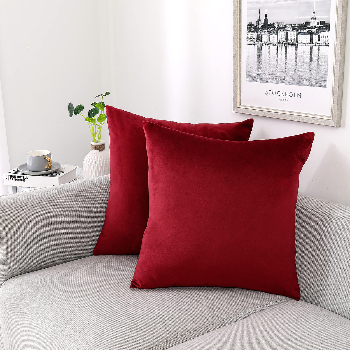 NiNi ALL Black Velvet Throw Pillow Covers 18x18 Pack of 2 Decorative Couch