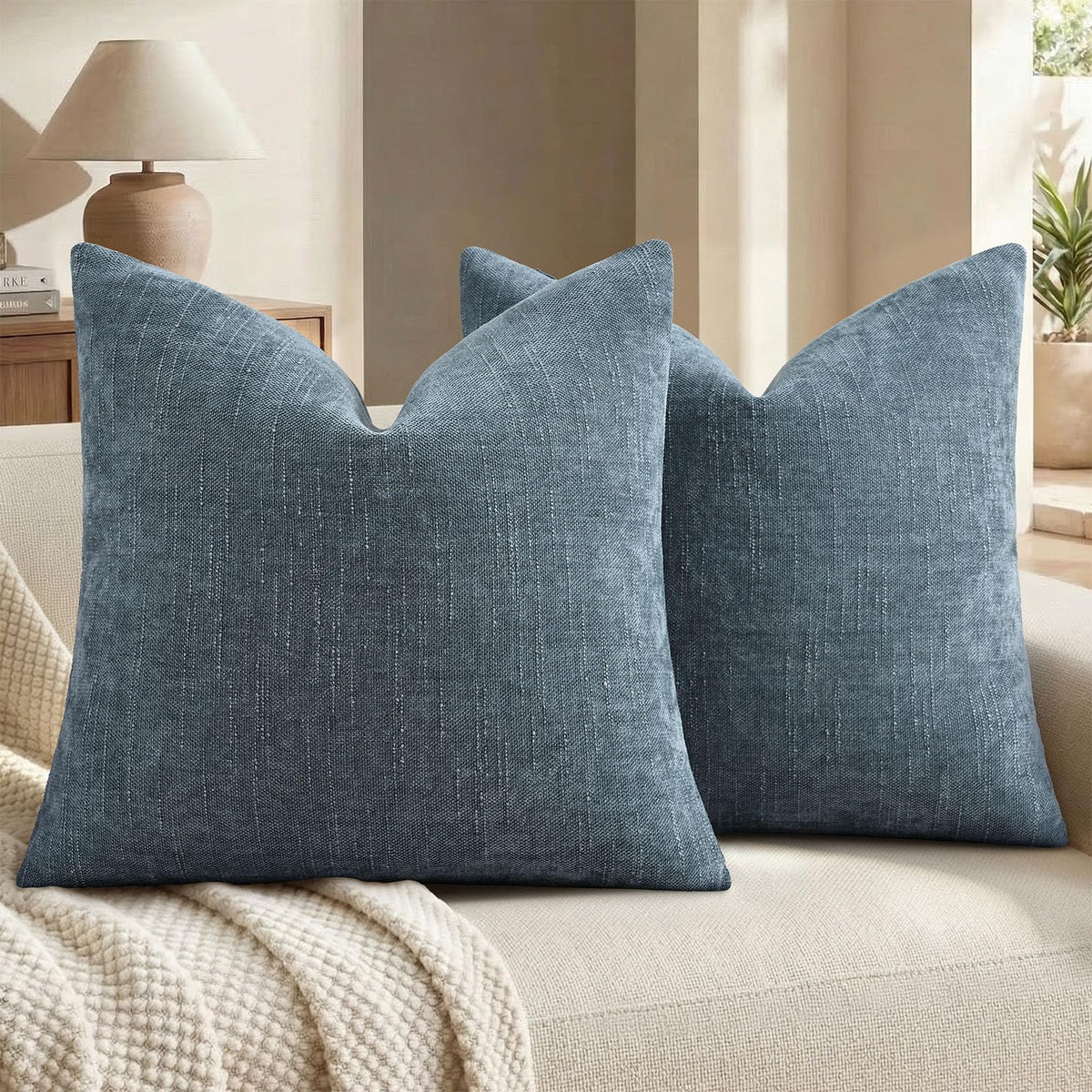 decorUhome Chenille Decorative Throw Pillow Covers 18x18 Set of 2, Brown