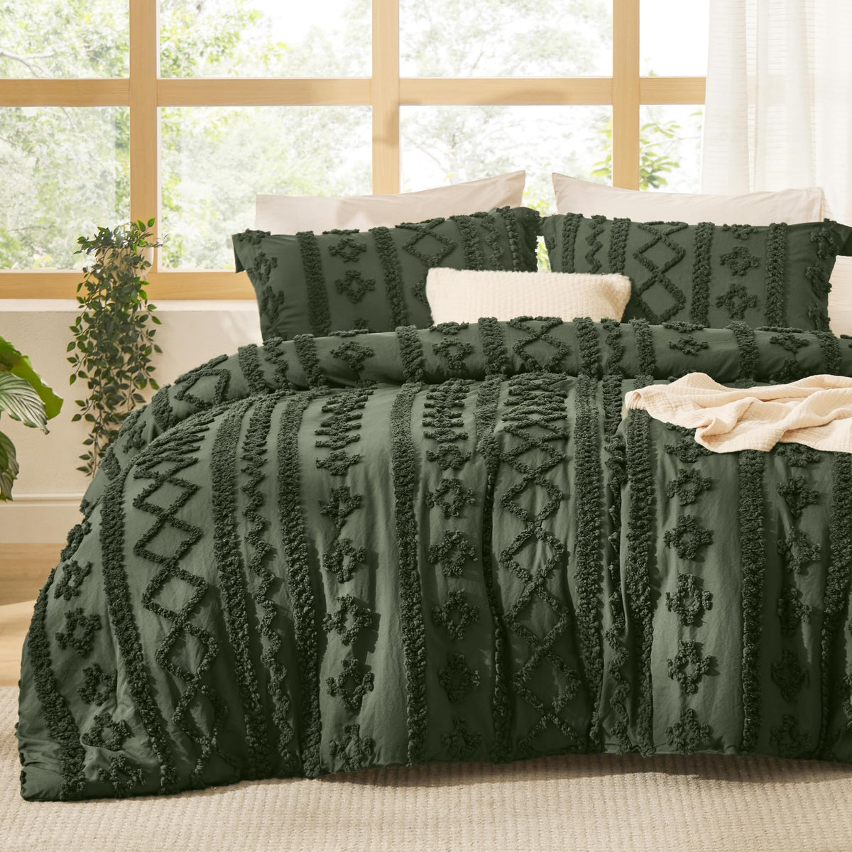 Bedsure Tufted Boho Comforter Set Queen, Bedroom Decor Bedding Set Beige