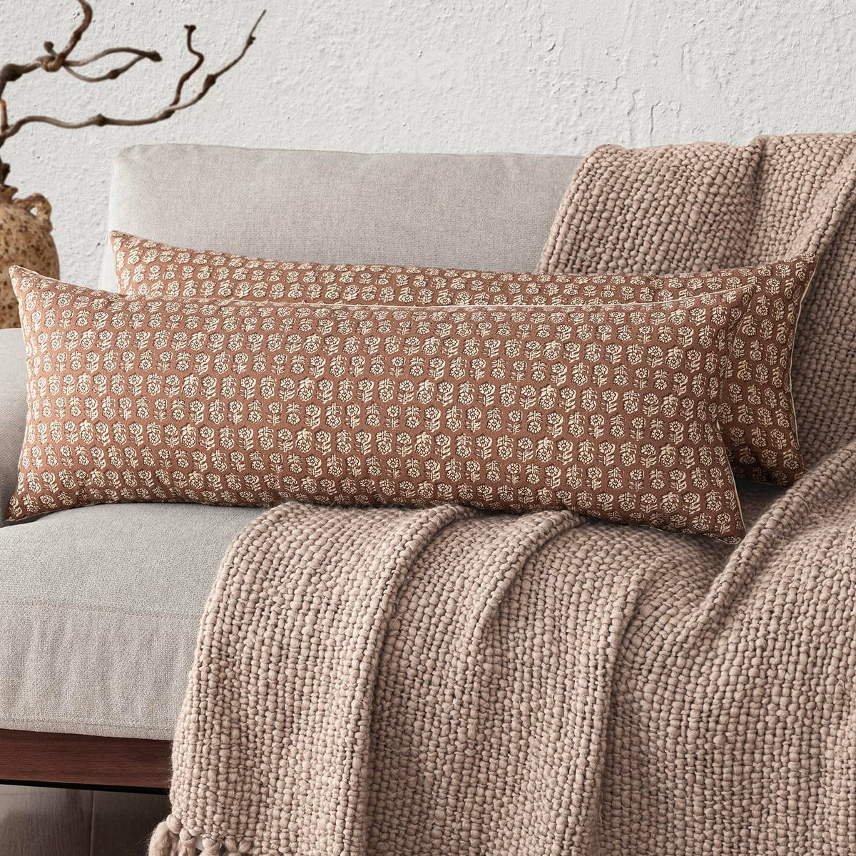 Foindtower Decorative Floral Print Throw Pillow Covers 20×20 Inch,Brown