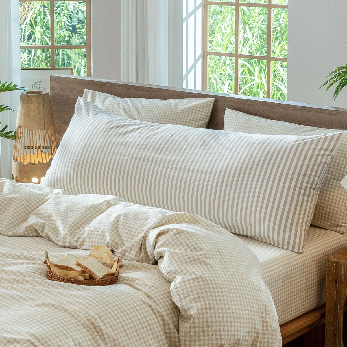 MOOMEE Pillowcase Set of 2 100% Washed Cotton Linen-Like Standard