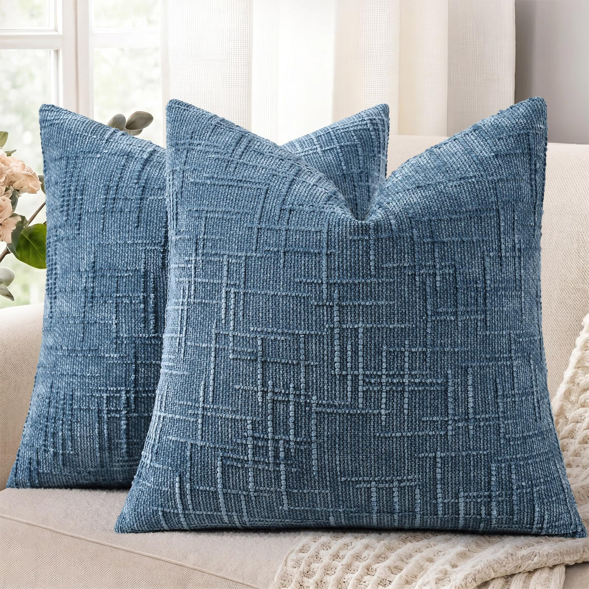 decorUhome Textured Chenille Throw Pillow Covers 18x18 Set of 2 Rust