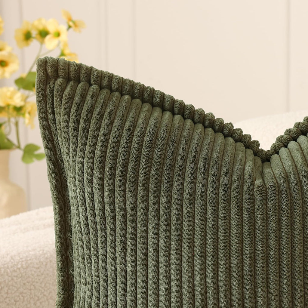 Mecatny Corduroy Fall Throw Pillow Covers 18x18 Set of 2 Olive Green