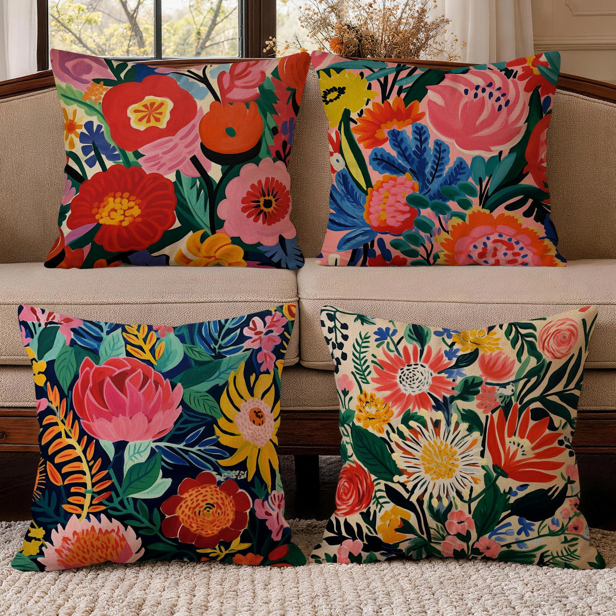 OBSEDE Retro Wood Grain Geometric Throw Pillow Covers 18 x 18 Inch Set of 4