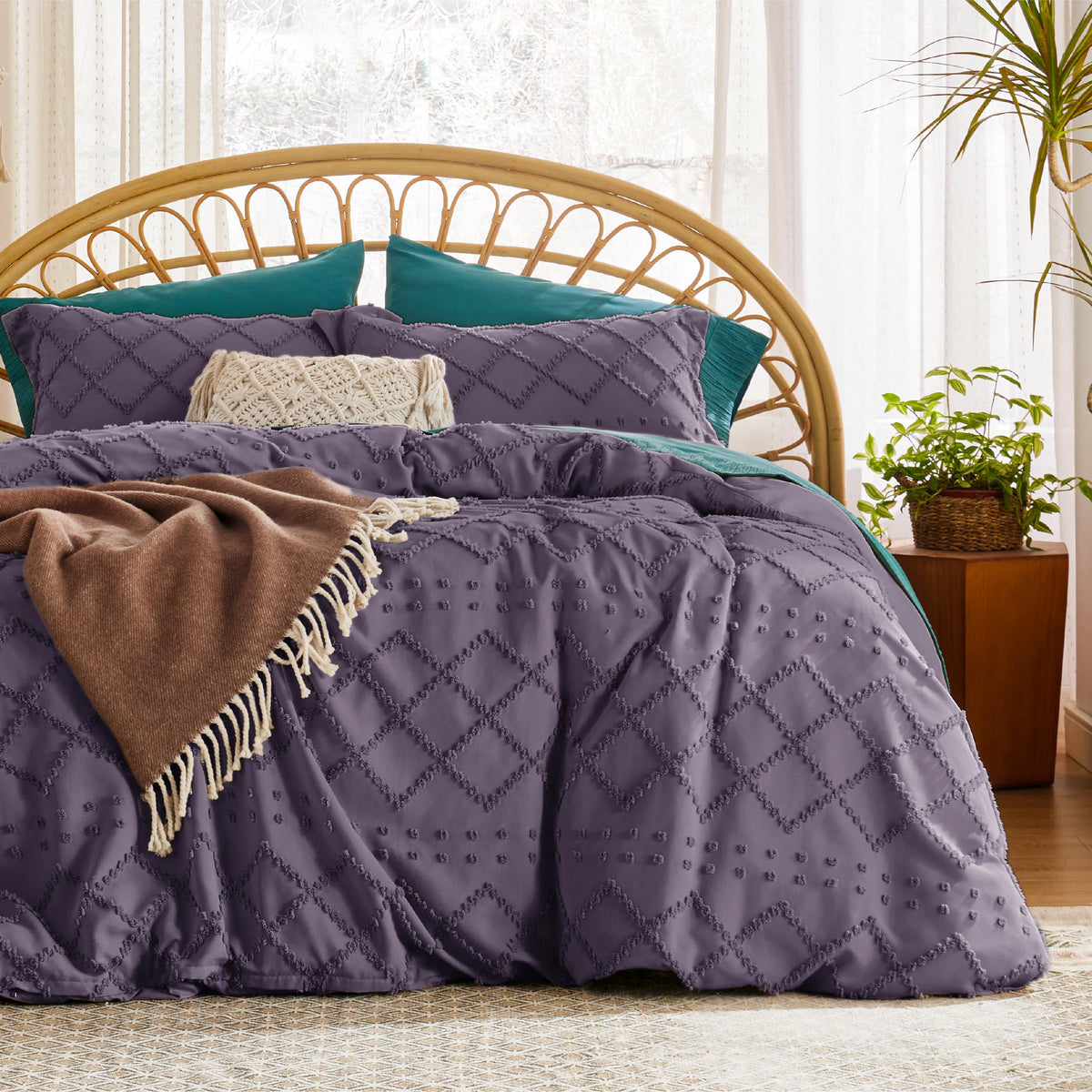 Bedsure White Boho Duvet Cover Queen, Soft Vintage Embroidery