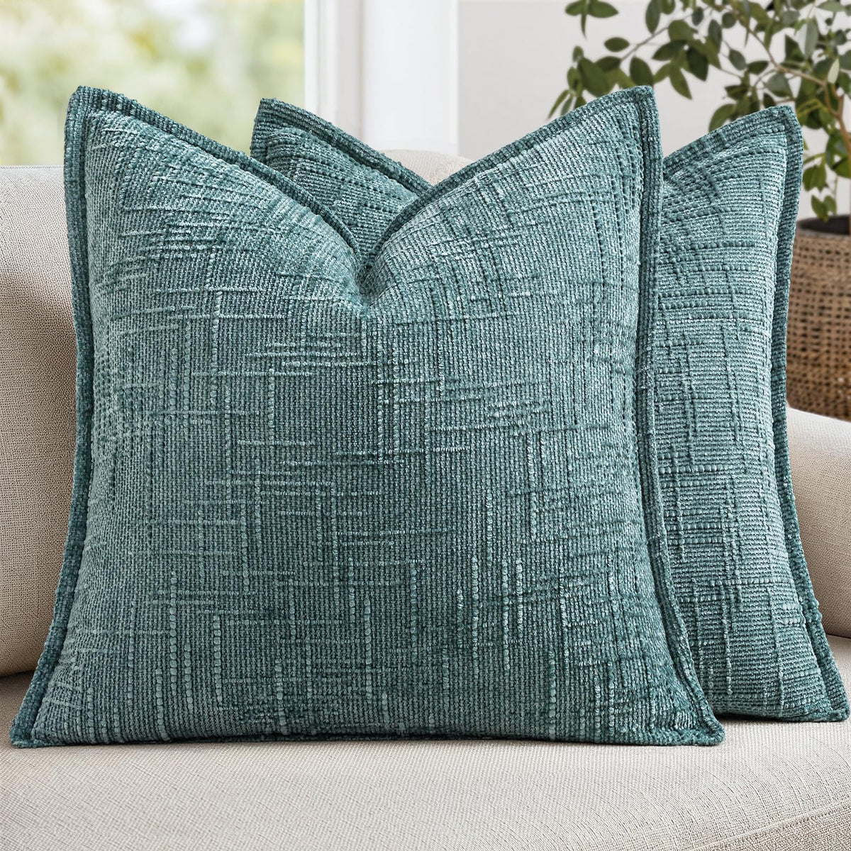 MIULEE Slubby Textured Decorative Throw Pillow Covers Dark Green 18x18