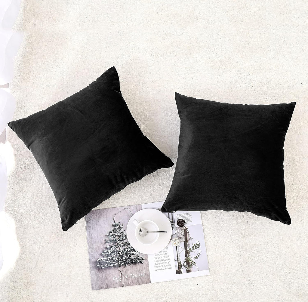 NiNi ALL Black Velvet Throw Pillow Covers 18x18 Pack of 2 Decorative Couch