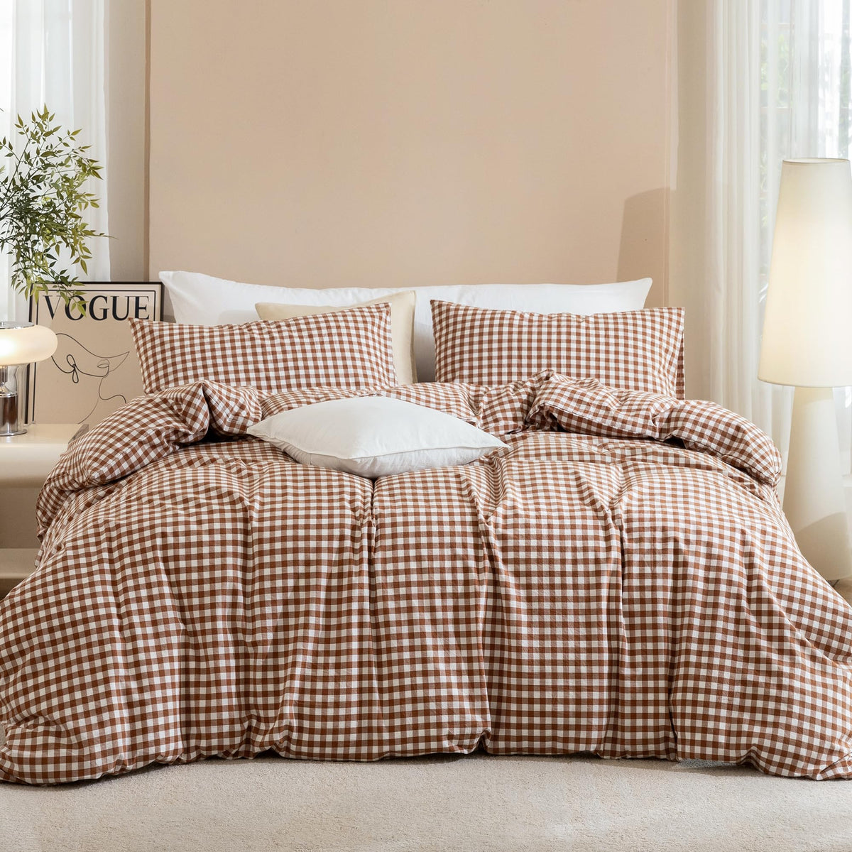 JIYUAN Queen Washed Cotton Duvet Cover Set, 3-Piece, Relaxed Linen Feel