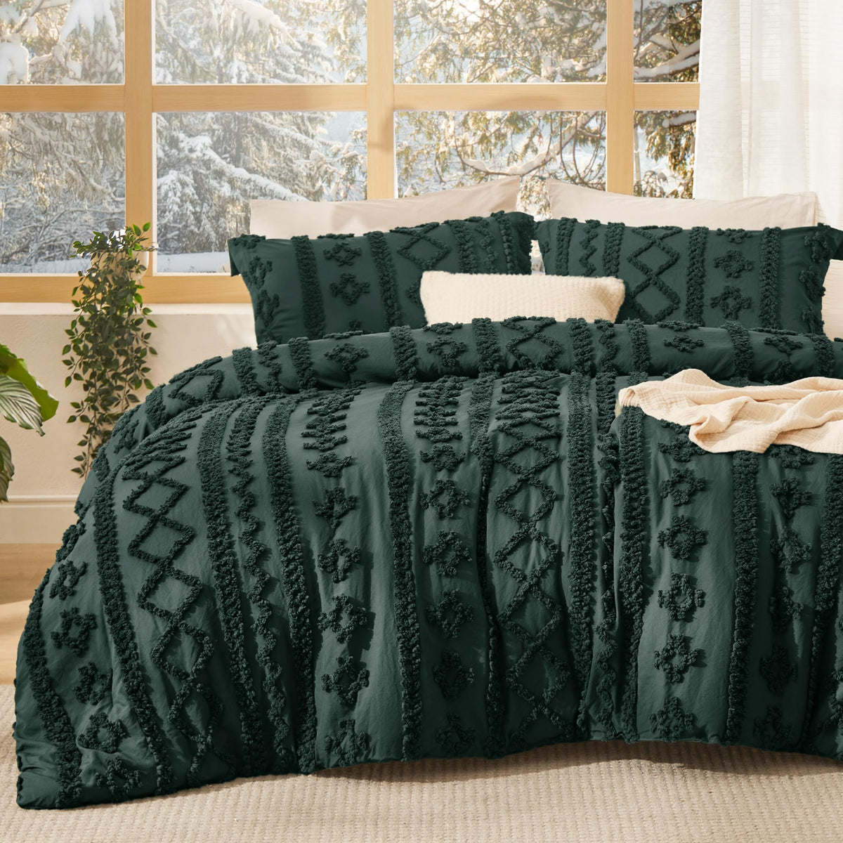 Bedsure Tufted Boho Comforter Set Queen, Bedroom Decor Bedding Set Beige