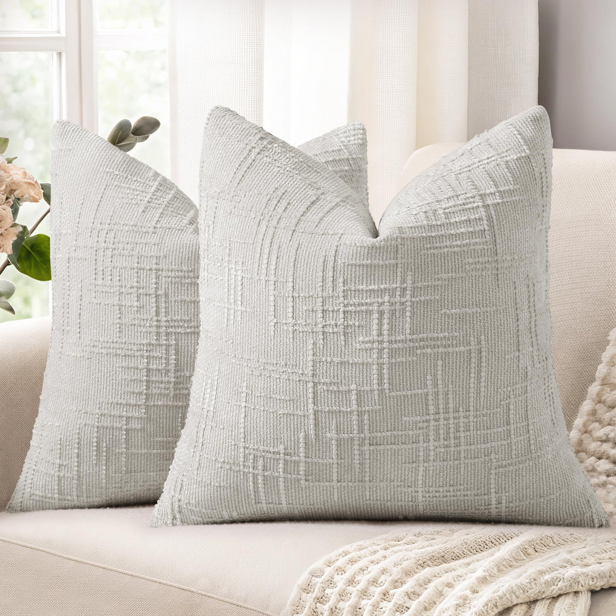 decorUhome Textured Chenille Throw Pillow Covers 18x18 Set of 2 Rust