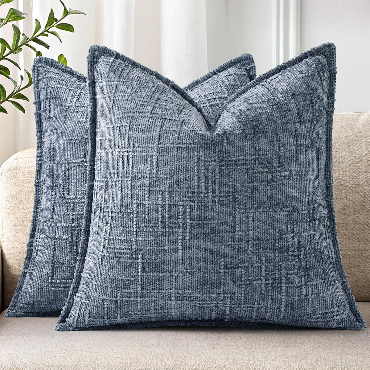 decorUhome Chenille Decorative Throw Pillow Covers 18x18 Set of 2, Navy