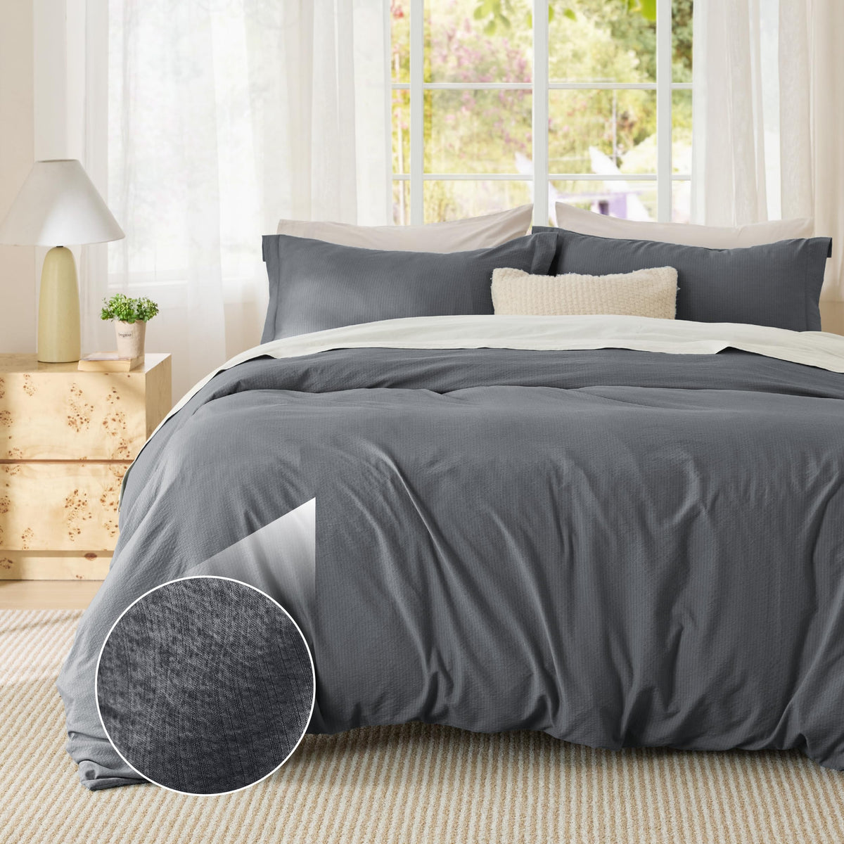 Bedsure Prewashed Duvet Cover Queen, Cotton-Like Soft Bedding Set, Beige