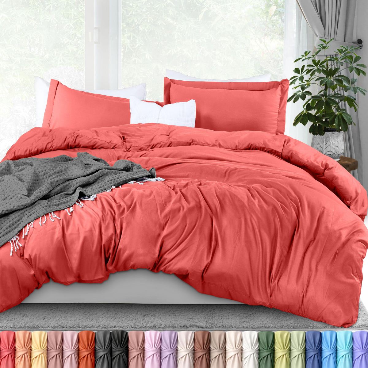 Duvet Cover Queen, 3 Piece Cotton Like Polyester with Zipper Closure, Black