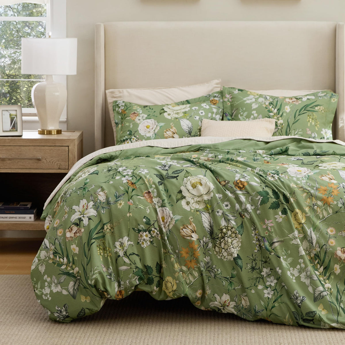 Bedsure Duvet Cover King Size - Reversible Floral Duvet Cover Set with Zipper Closure, 3 Pieces Grey Bedding Set with 8 Corner Ties and 2 Pillowcases 20"x36"