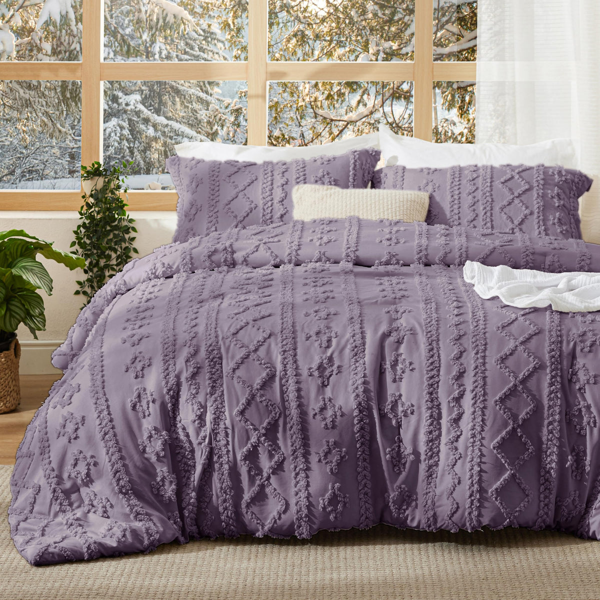 Bedsure Tufted Boho Comforter Set Queen, Bedroom Decor Bedding Set Beige