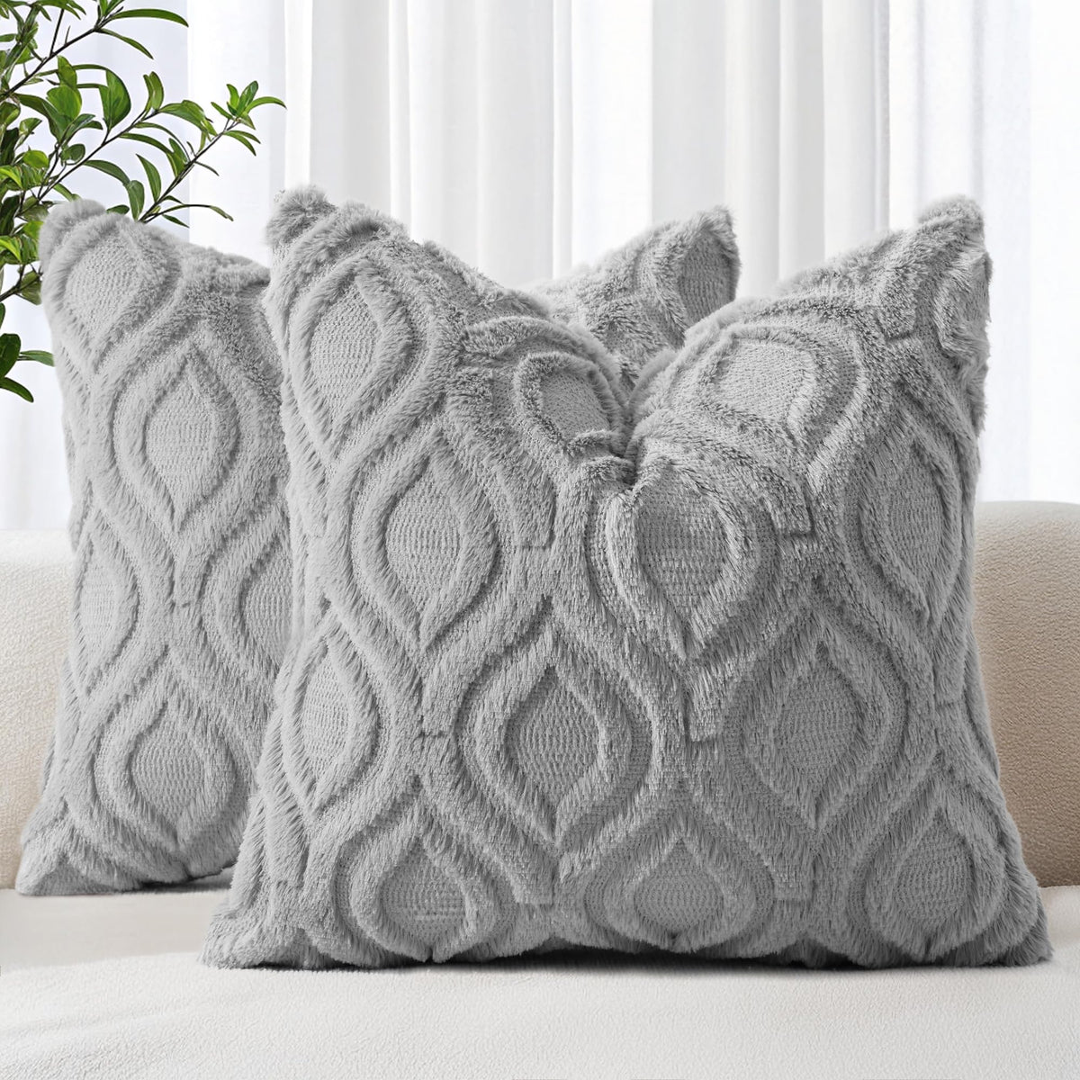 decorUhome Faux Fur Plush Soft Rust Throw Pillow Covers 18x18 Set of 2