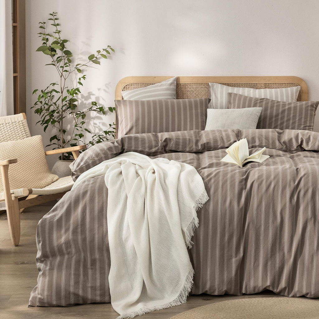 BESTOUCH Cotton Solid Duvet Cover Set Linen Feel Off White Queen