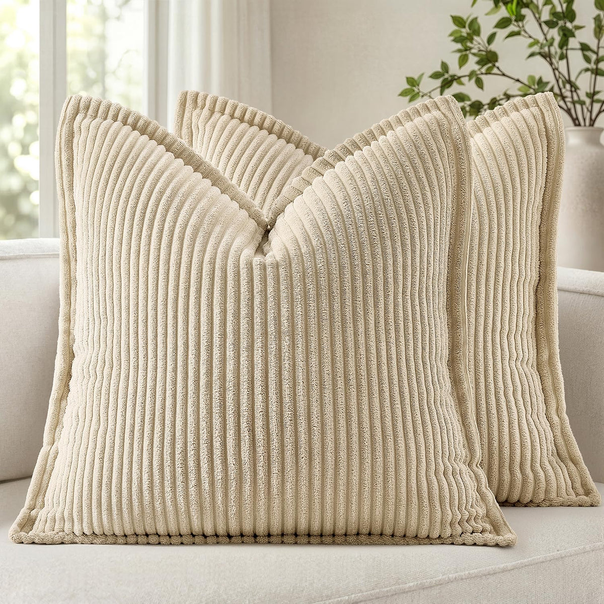 MIULEE Couch Pillow Covers 18x18 Olive Green Textured Corduroy