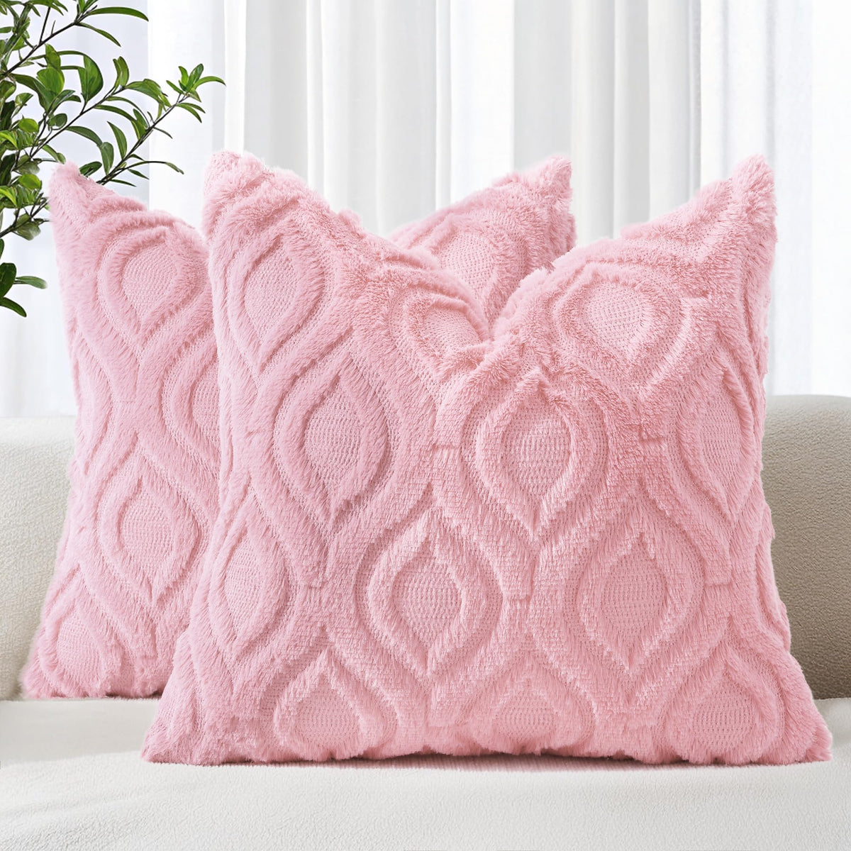 decorUhome Faux Fur Plush Soft Rust Throw Pillow Covers 18x18 Set of 2