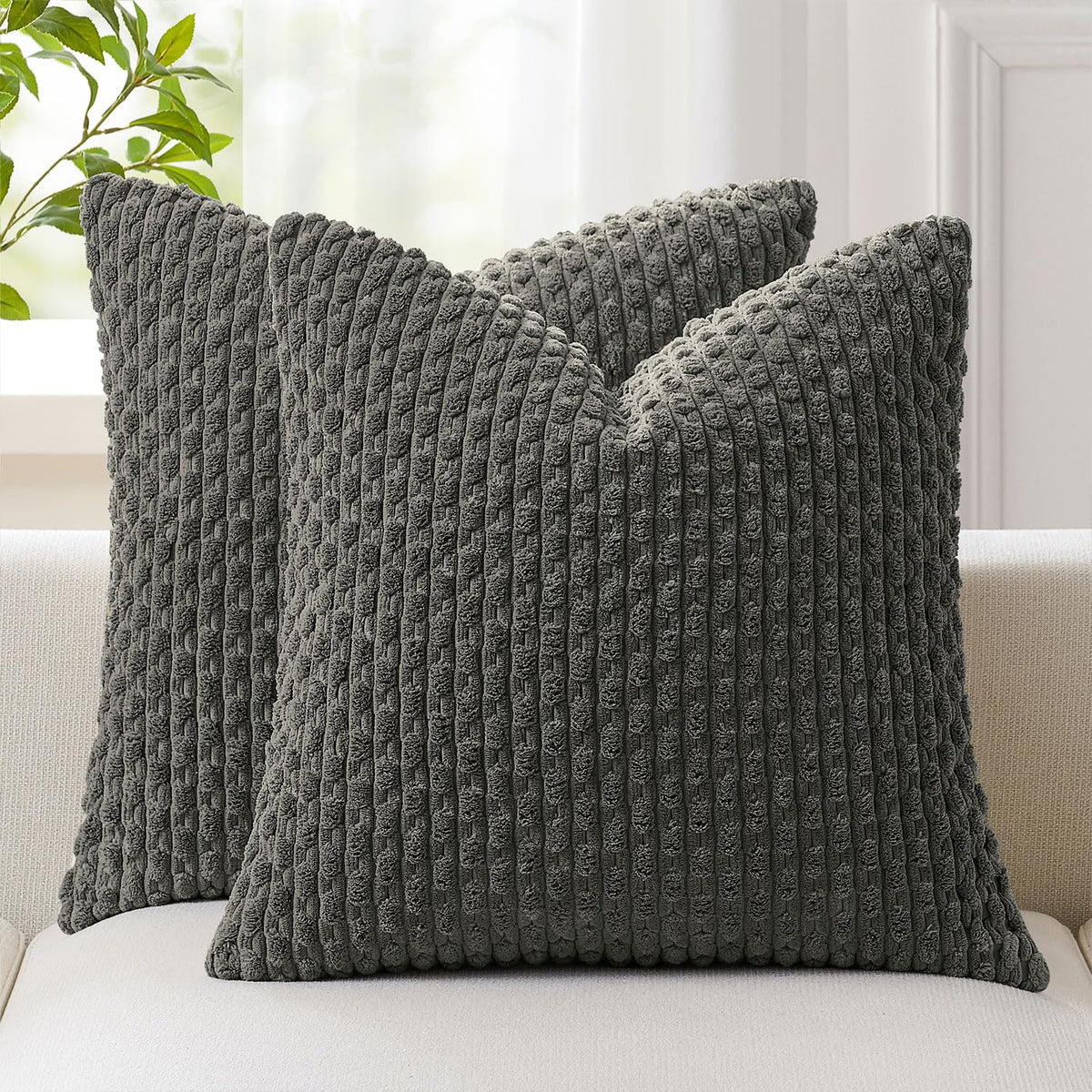 Kevin Textile Soft Corduroy 18x18 Inch Pillow Covers 2 Pack, Burnt Brick