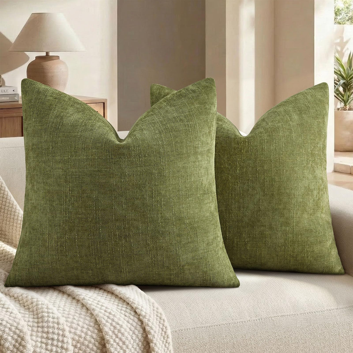 decorUhome Chenille Decorative Throw Pillow Covers 18x18 Set of 2, Brown