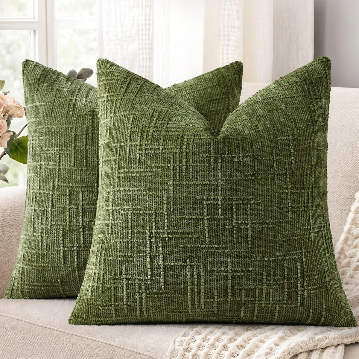 decorUhome Textured Chenille Throw Pillow Covers 18x18 Set of 2 Rust