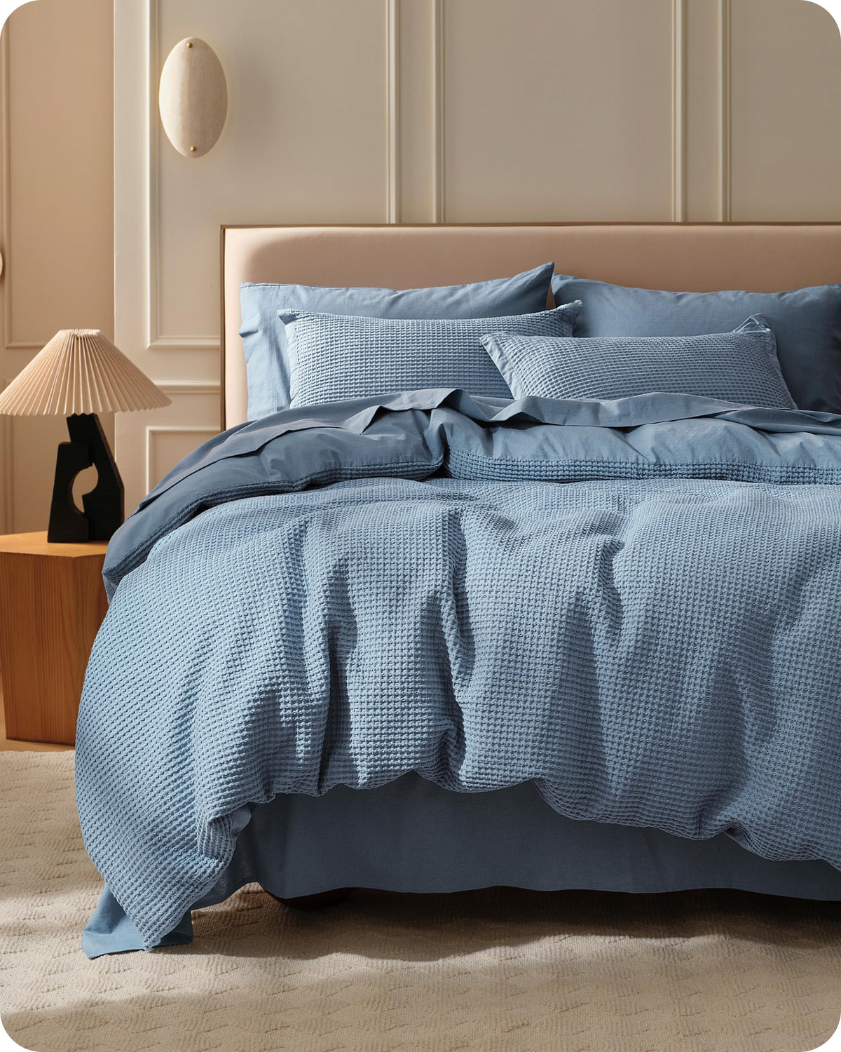 Bedsure PureWoven 3 Pieces 100% Cotton Waffle Duvet Cover Set, King, Linen