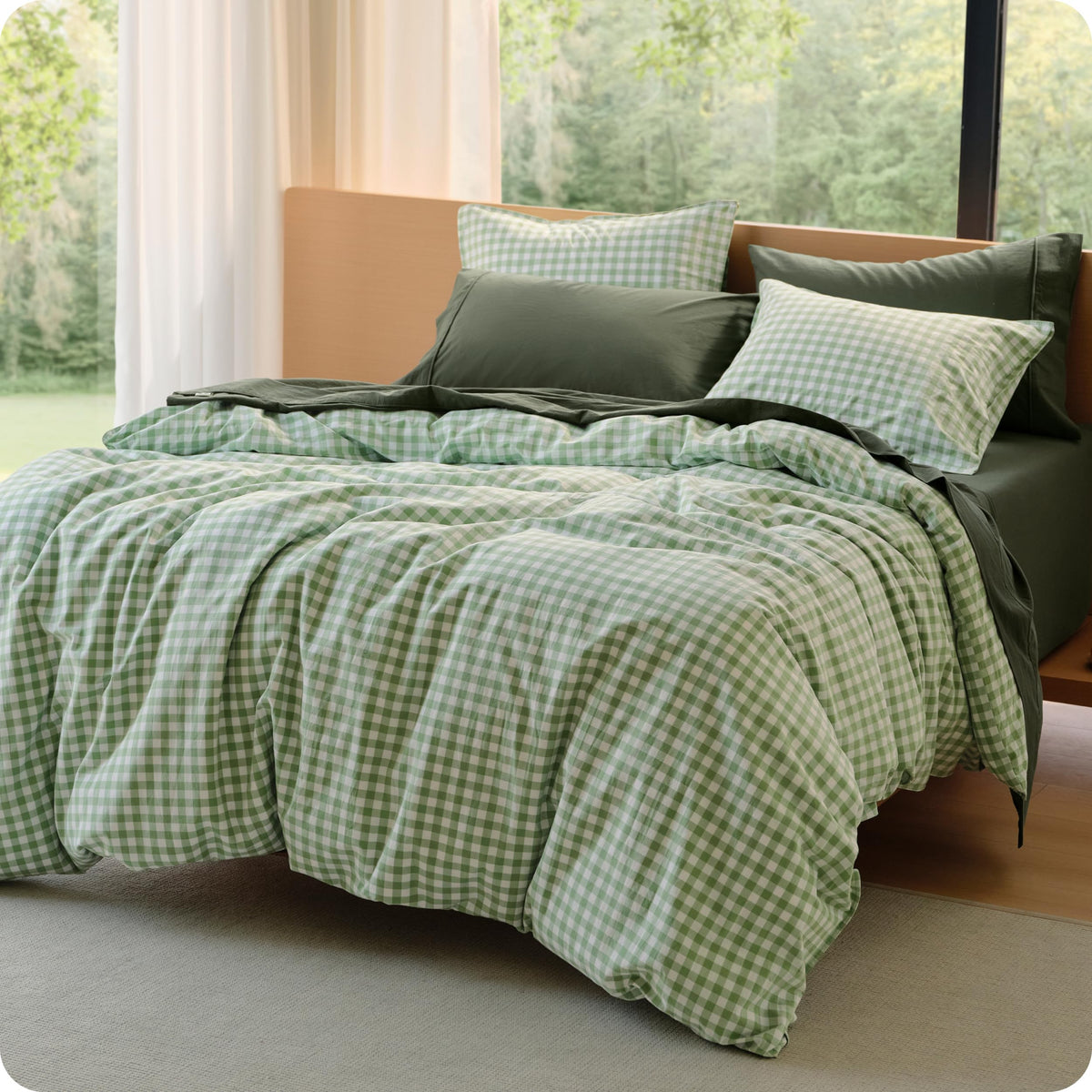 Bedsure PureWoven Gingham Duvet Cover Set Linen‑Like, King Size, 3-PC