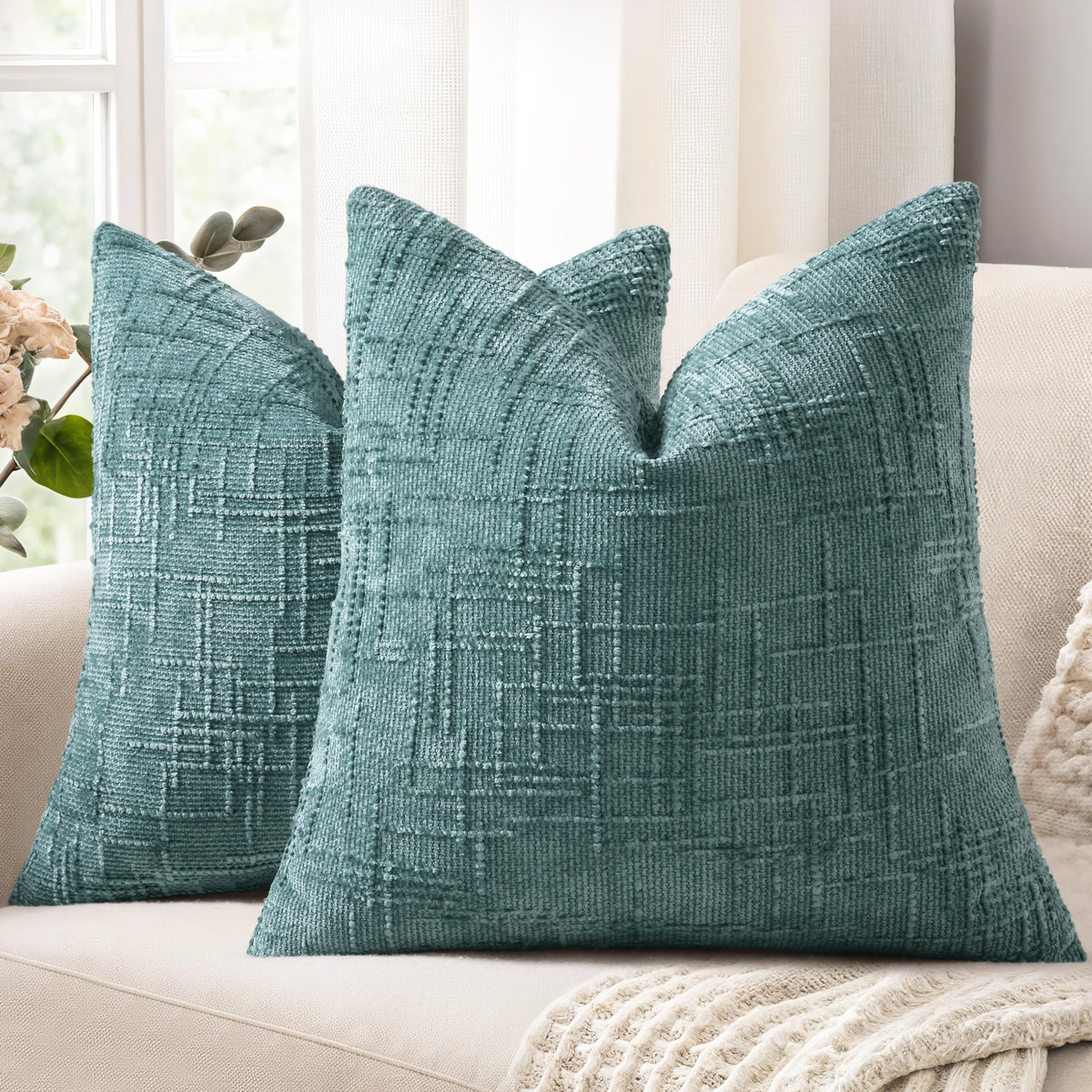 decorUhome Textured Chenille Throw Pillow Covers 18x18 Set of 2 Rust