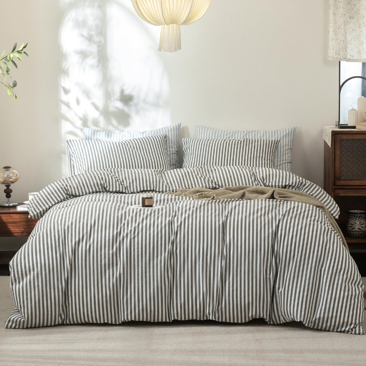 FOSSA Duvet Cover Set 100% Washed Cotton Linen Feel Queen