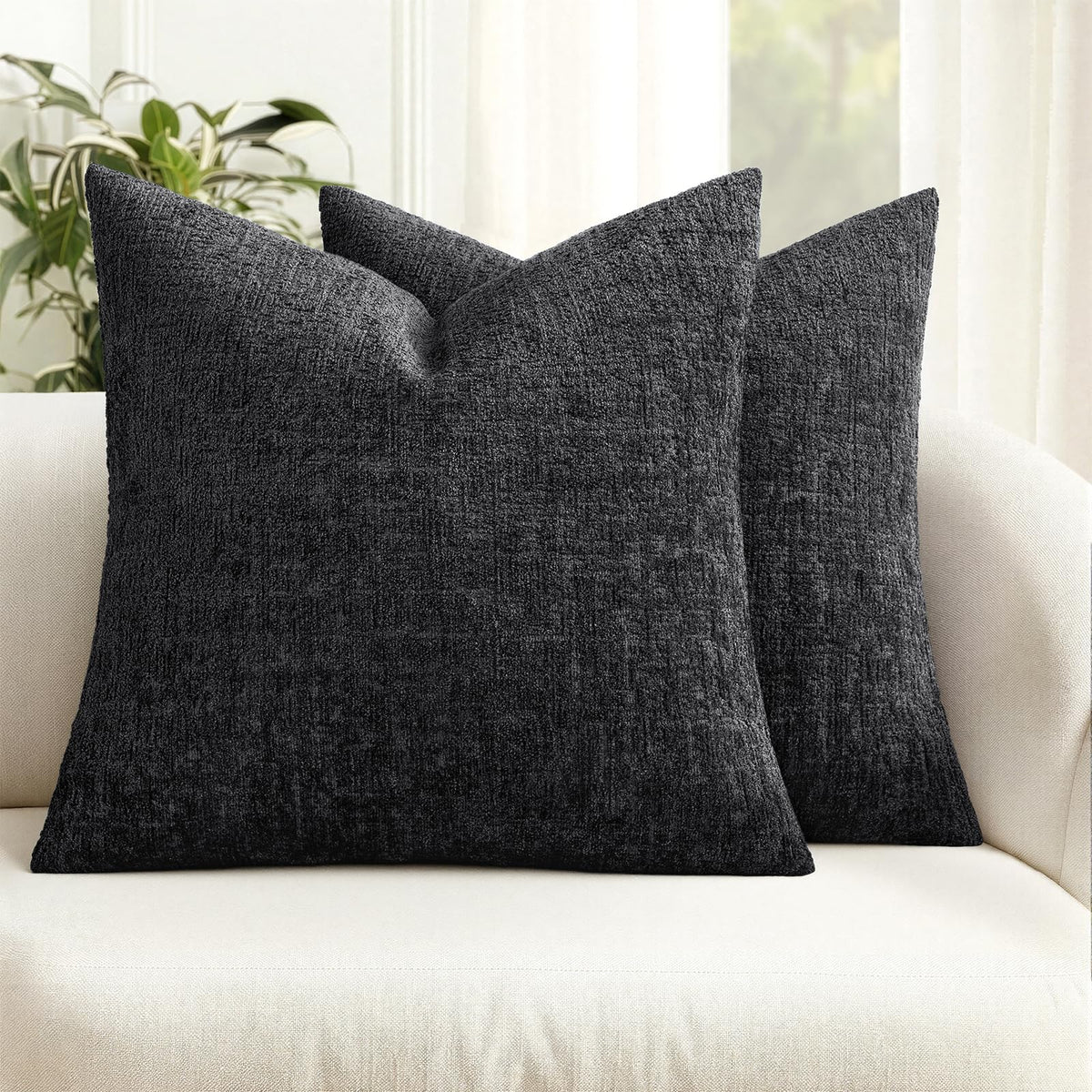 MIULEE Couch Pillow Covers Textured Chenille Home Decor 18x18 Navy Blue