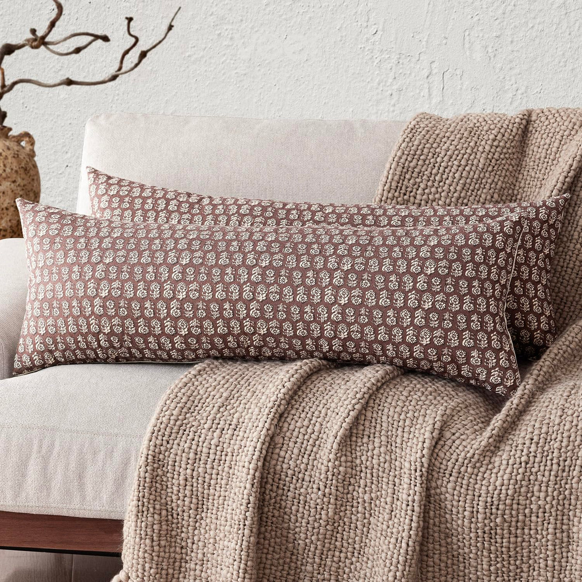 Foindtower Decorative Floral Print Throw Pillow Covers 20×20 Inch,Brown