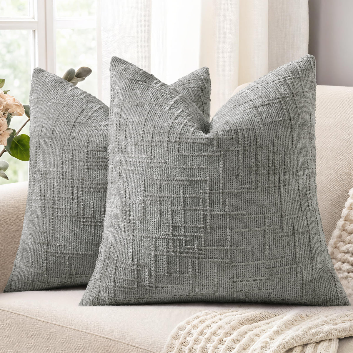 decorUhome Textured Chenille Throw Pillow Covers 18x18 Set of 2 Rust