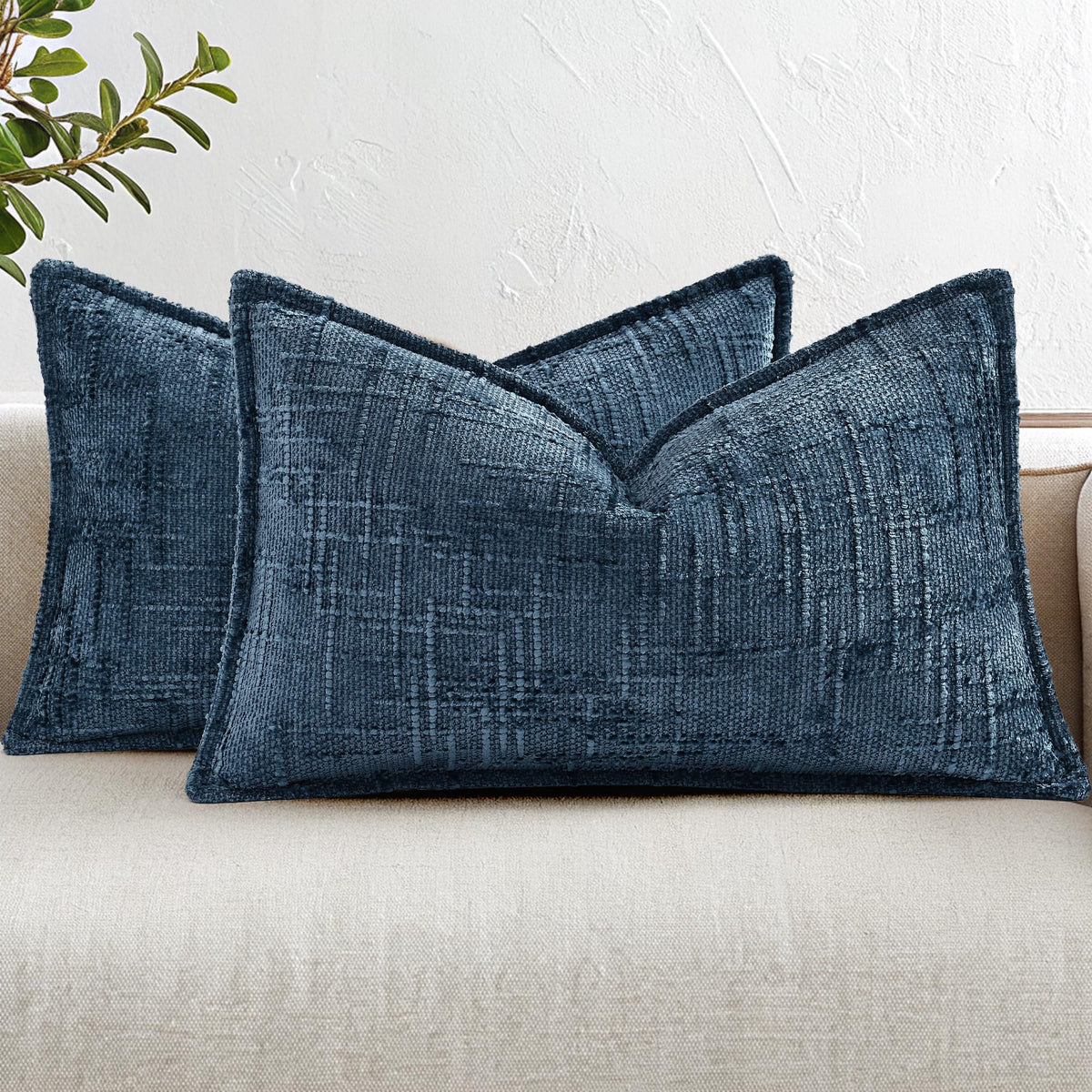 decorUhome Chenille Decorative Throw Pillow Covers 18x18 Set of 2, Navy