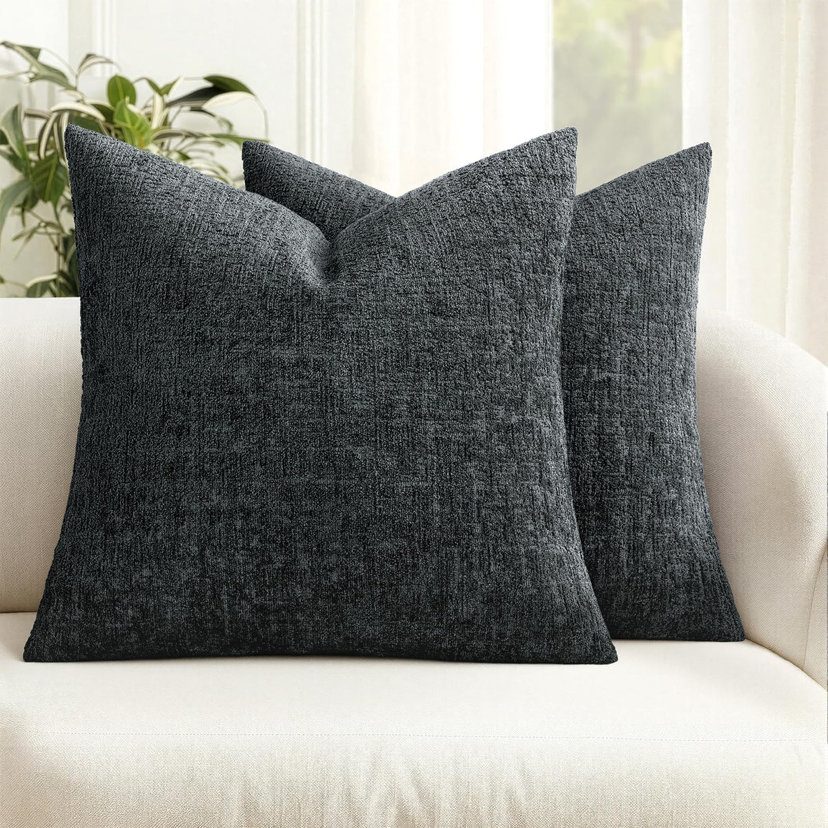 MIULEE Couch Pillow Covers Textured Chenille Home Decor 18x18 Navy Blue