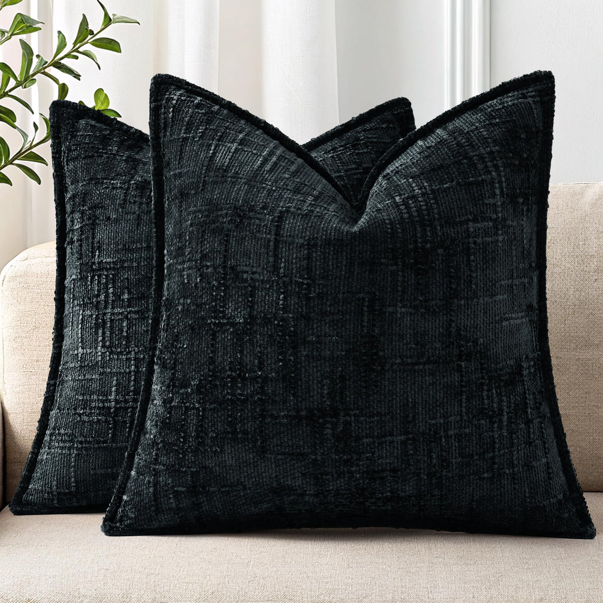 decorUhome Chenille Decorative Throw Pillow Covers 18x18 Set of 2, Navy