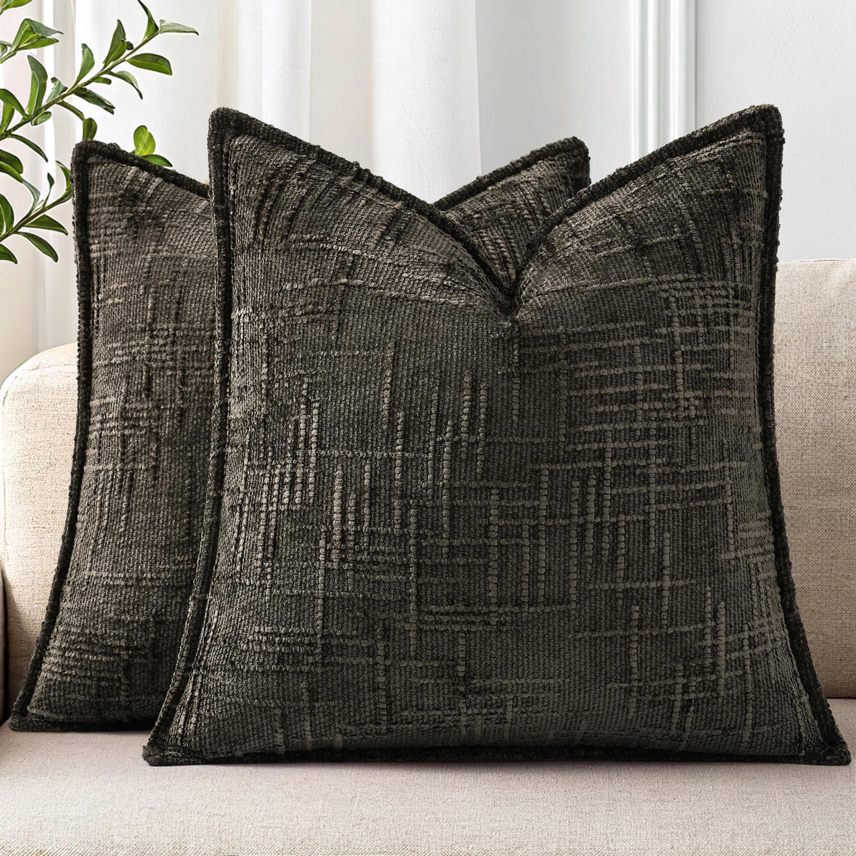 decorUhome Chenille Decorative Throw Pillow Covers 18x18 Set of 2, Navy