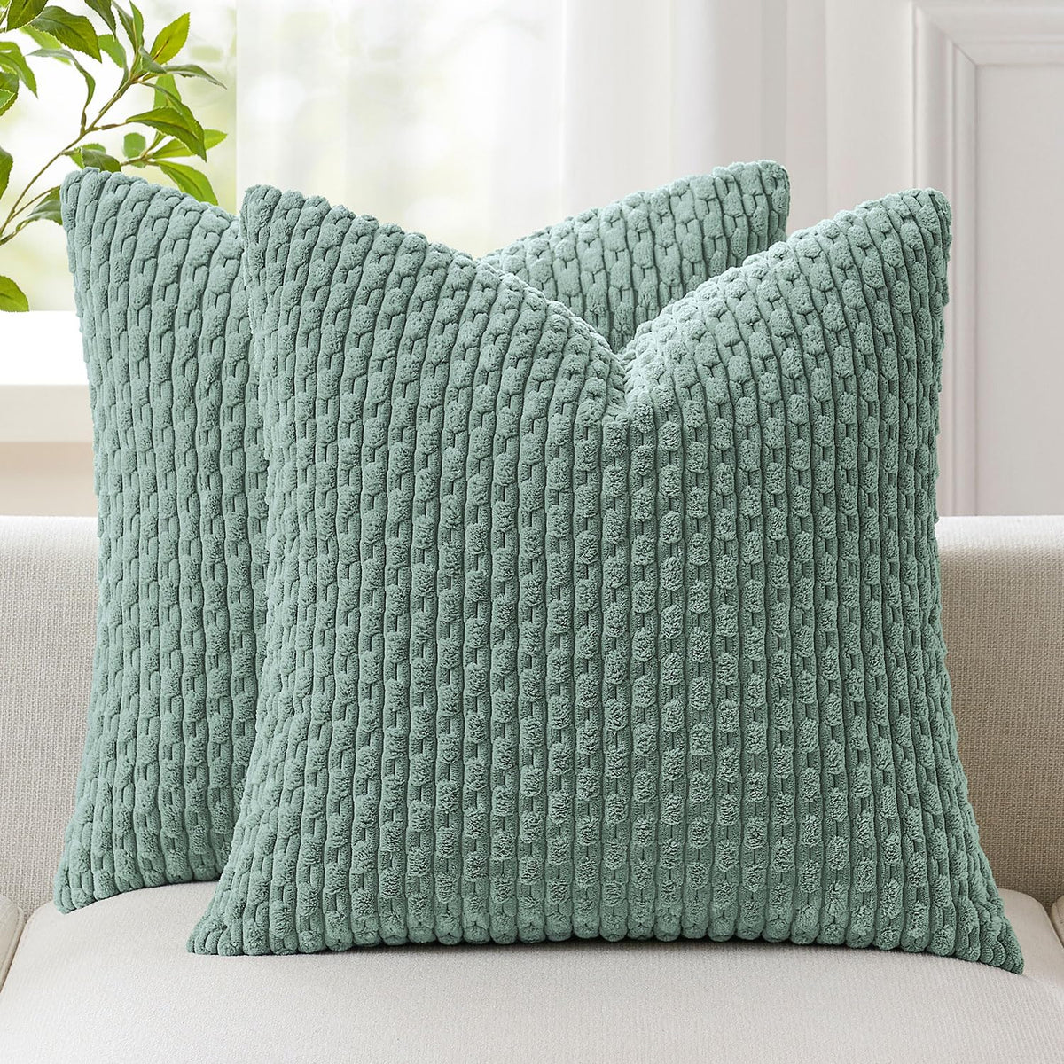 Kevin Textile Soft Corduroy 18x18 Inch Pillow Covers 2 Pack, Burnt Brick