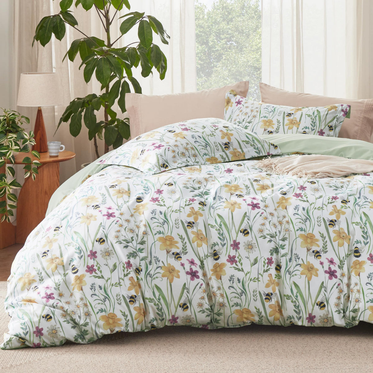 Bedsure Duvet Cover King Size - Reversible Floral Duvet Cover Set with Zipper Closure, 3 Pieces Grey Bedding Set with 8 Corner Ties and 2 Pillowcases 20"x36"