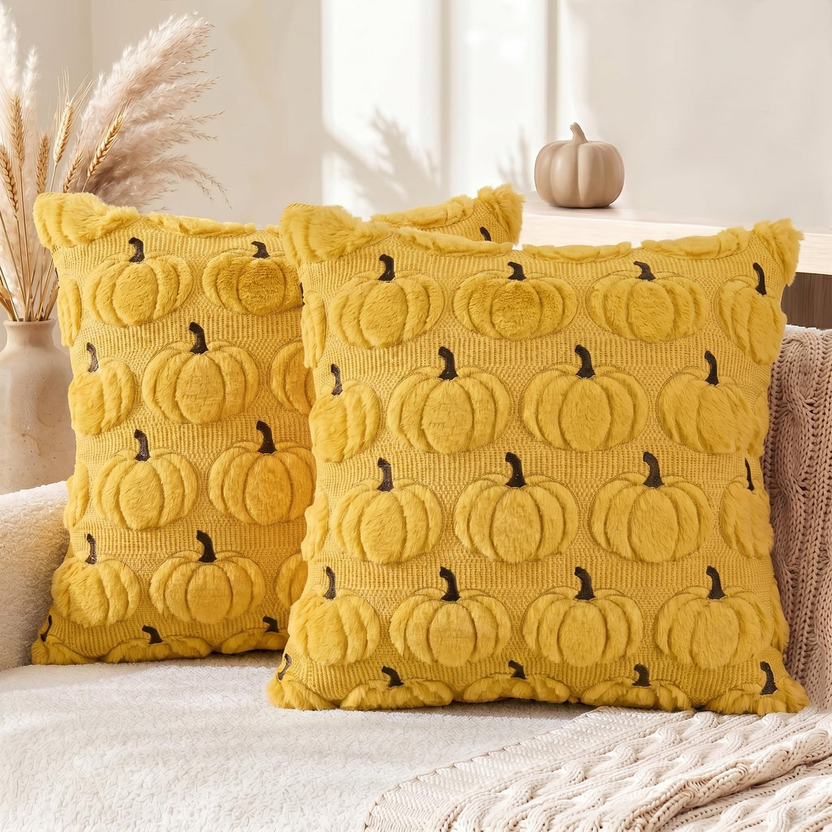 AVOIN colorlife Beige Fall Pumpkin Throw Pillow Covers 18x18 Inch