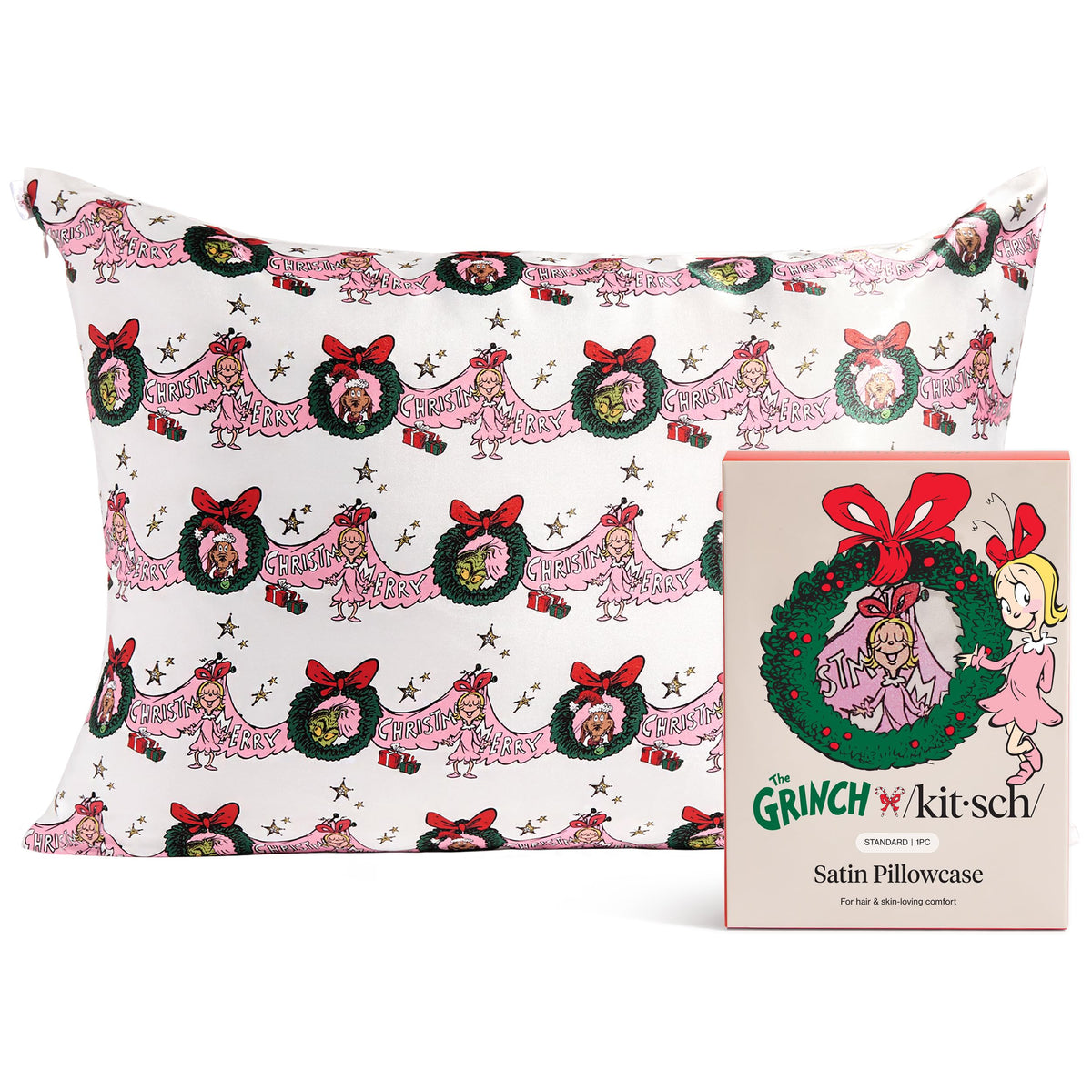 Bridgerton x Kitsch Satin Pillowcase W/Zipper - Size 19x26, Wisteria