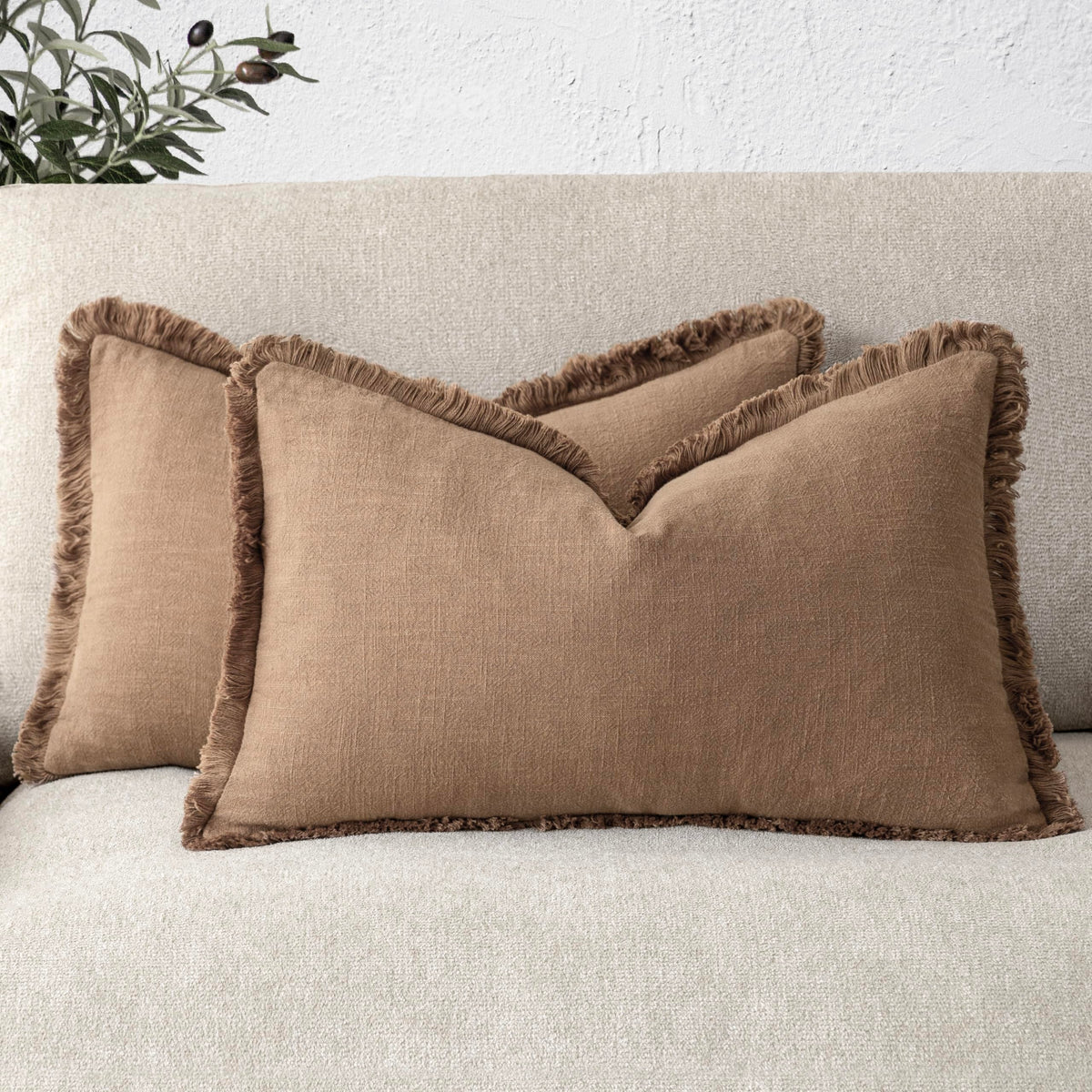 Foindtower Decorative Linen Fringe Throw Pillow Covers 20×20 Olive Green