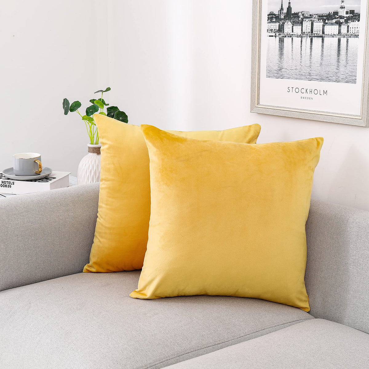 NiNi ALL Black Velvet Throw Pillow Covers 18x18 Pack of 2 Decorative Couch