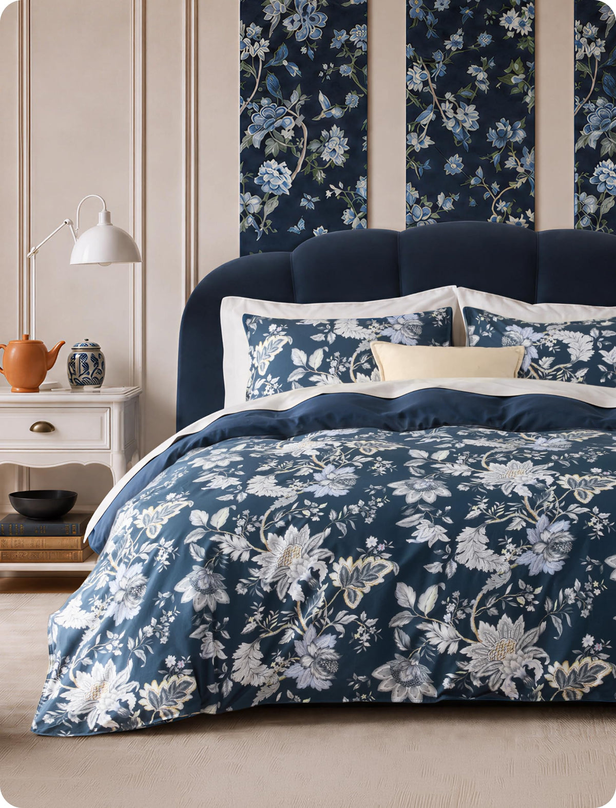 Bedsure PureWoven 100% Cotton Floral Duvet Cover Set, Queen, Green Garden