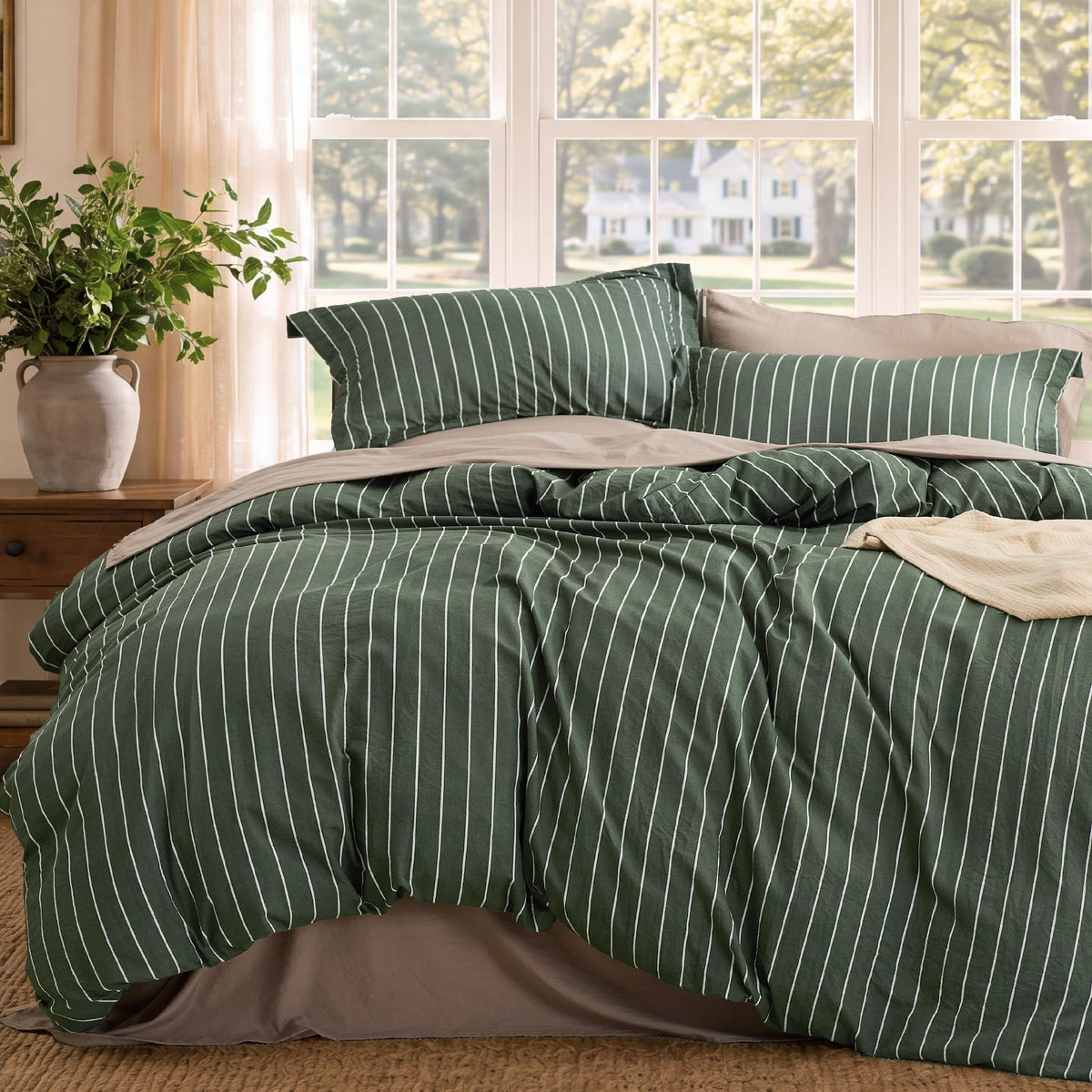 Bedsure Gingham Duvet Cover Set Cotton-Like Bedding Queen Size, Brown